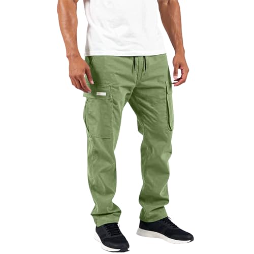 Cargo Pants for Men Elastic Waist Drawstring Straight Leg Joggers Relaxed Fit Plain Outdoor with Pockets Work Pant4