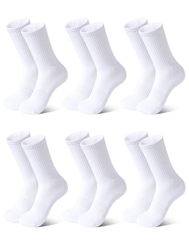 Auranso 6 Paar Baumwolle Socken Kinder, Atmungsaktiv Sportsocken, Unisex Tennissocken, Socken Jungen Mädchen 31-34, 35-38 Weiß 31-34