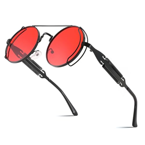 FEISEDY Lunettes de Soleil Steampunk Homme Femme Lunettes Rétro Rondes Hippie avec Monture en Métal Protection UV400 pour la Conduite B2351
