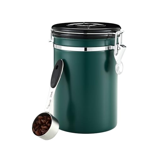 BUCOMTU 1,8 Liter Edelstahl Kaffeedose Luftdicht mit Datumsanzeige und Edelstahlschaufel Kaffeedosen, Kaffeebohnenbehälter für Nüsse Kakao...