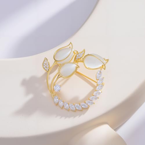 Image of 14K Gold-Plated Flower Brooch Pins Crystal Rhinestone Flower Brooch Pin Accessories Christmas Birthday Gift for Women
