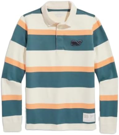 vineyard vines Boys' Multi-Stripe Rugby Polo Shirt, Melon, Large