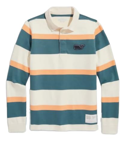 vineyard vines Boys' Multi-Stripe Rugby Polo Shirt, Melon, XL