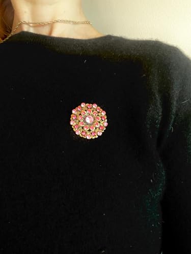 Broche de flor rosa estilo vintage accesorio chapa cristales 5
