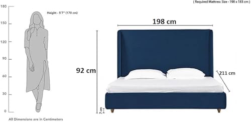 Image of Wooden Modern Upholstered King Size Bed for Bedroom | Wooden Double Bed Without Storage | Platform Cot Upholstered Bed with Upholstery Fabric | Engineered Wood | 6.5 x 6 Ft | Blue