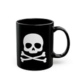 Skull and Crossbones Black Ceramic Coffee Mug 11oz with Skulls Print - Gothic Halloween Mugs - Meandering Annie