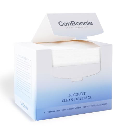 Conbonnie Clean Face Towels XL, 10"×12" Biobased Facial Towels, Disposable Face Towelette, Makeup Remover Dry Wipes, Extra Thick and Soft for Skin Care, Clean Skin, 50 Count (1 Pack)