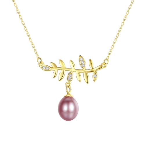 Collier en argent 925 pour femme orné d'une perle de culture et d'une feuille ciselée main