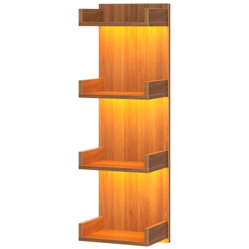 Image of HOOBRO Floating Wall Shelves with LED Lights, Floating Shelf Wall Mounted | Shelf for Storage, Vertical Display Stand, Modern Column Rack, for Bedroom, Livingroom, 4-Tier, 35.4 Inches, Walnut