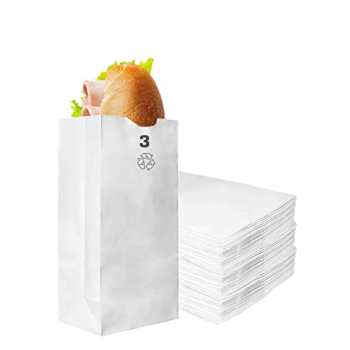 Paper Lunch Bags 3 Lb White Paper Bags 3LB Capacity - Kraft White Paper Bags, Bakery Bags, Candy Bags, Lunch Bags, Grocery Bags, Craft Bags - #3 Medium Lunch Paper Bags / Kraft Paper Sacks by EcoQuality (1000, #3 - 3LB)