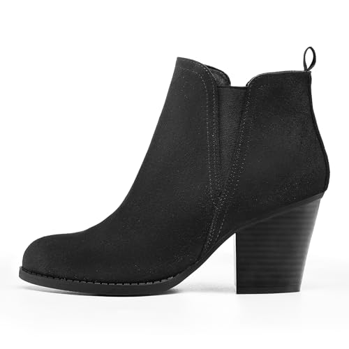 mysoft Women's Ankle Boots V Cut Side Elastic Panel Stacked Chunky Heel Booties with Side Zipper3