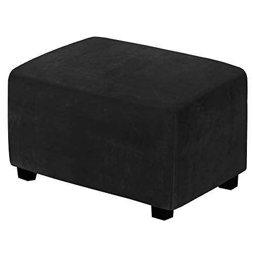 H.VERSAILTEX Velvet Stretch Rectangle Ottoman Slipcover, X-Large, Black