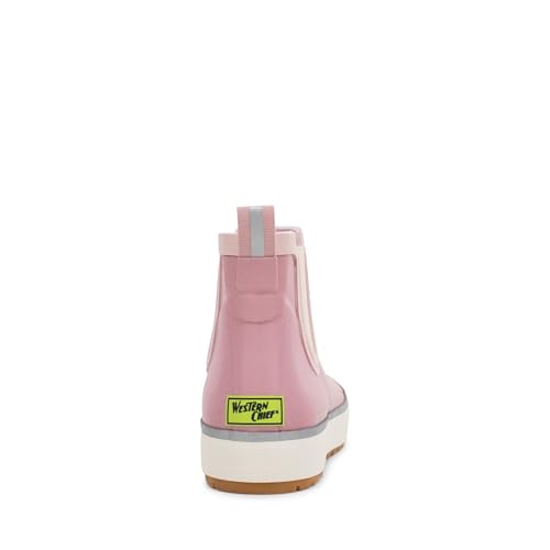 Image of Western Chief Womens Waterproof Element Chelsea Rain Boots | Ladies pull on ankle boot with reflective details, cushioned insole, and traction outsole for wet weather and casual wear.