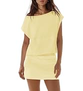 Nirovien Womens 2 Piece Skort Set Summer Travel Outfits Off Shoulder Crop Top and Skirt Shorts Se...