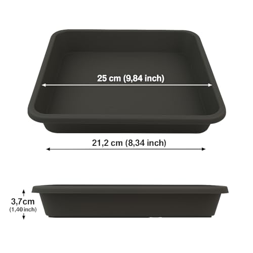 Home Garden Ornaments – Quadratische Blumentopf-Untersetzer, Set aus 5 eckigen Auffangschalen für Pflanzkübel, den Außen- und Innenbereich (Anthrazit, 24 cm außen / 21 cm innen)