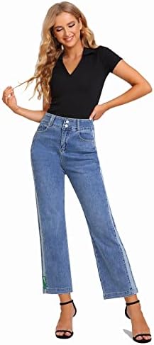 HappyDecor Women's Casual Wide Leg Jeans Stretch Floor Jeans (as1, Alpha, s, Regular, Regular, Blue, Small)