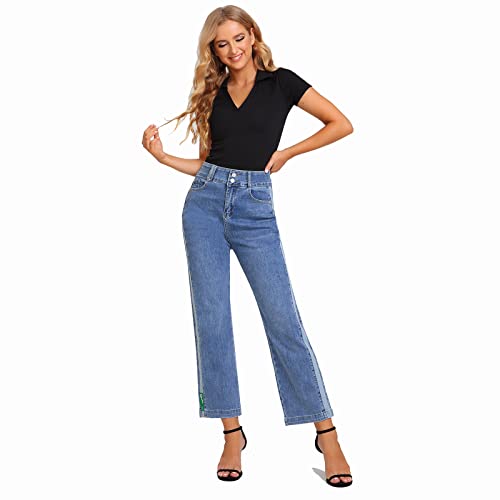 Happydecor Women's Casual Wide Leg Jeans Stretch Floor Jeans (As1, Alpha, S, Regular, Regular, Blue, Small) #TOP3