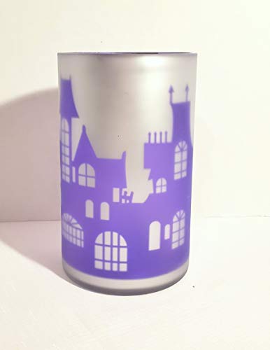 New Flying Witch Haunted House Halloween Design Pillar Jar Candle Holder Silver & Purple 8