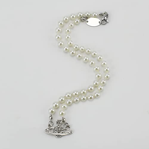 FENLDY Rhinestone Faux Planet Saturn Pearl Necklace for Women Jewelry, Fake Pearl Collar Pendant a Necklace Men with Charm for Girls Y2k Jewelry Ladies' Wedding Pearl Bead Chain Crystal Choker4
