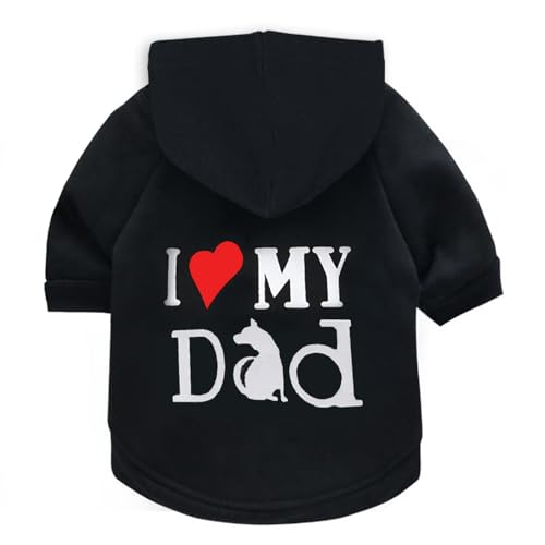 Izefia Dog Hoodie Clothes I Love My Dad Fleece Sweater Winter Sweat Shirt Warm Cotton Hoodies for Small Dogs Cat Daddy Black M