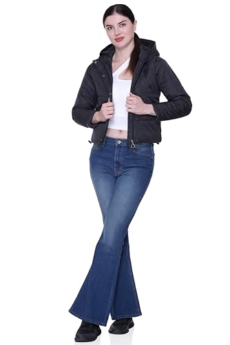 Image of SANE ORIGINALS Hooded Winter Jacket for Women in Full Zipper || Stylish Semi Crop Warm Jacket for Women Winter Wear with Hood ||