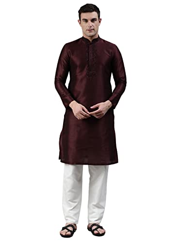 Image of Manthan Mens Full Sleeves Striped Blended Cotton Kurta