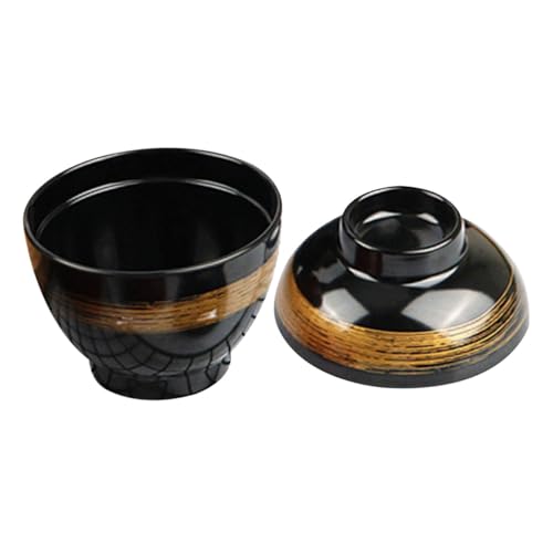 EXAOMBLE 蓋付き和風スープボウル 耐熱厚手ラーメン丼 飲食店対応 落下防止 食洗機対応 多用途ご飯 汁物用 料理用実用器具