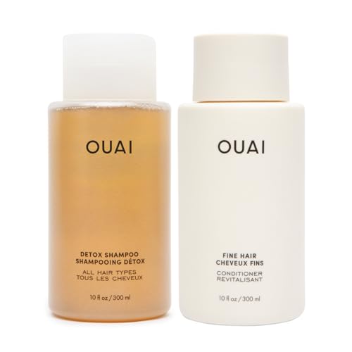 OUAI Detox Shampoo & Fine Hair Conditioner Bundle - Clarifying Shampoo for Build Up Dirt Oil Product and Hard Water & Volumizing Conditioner for Fine Hair (2 Count)