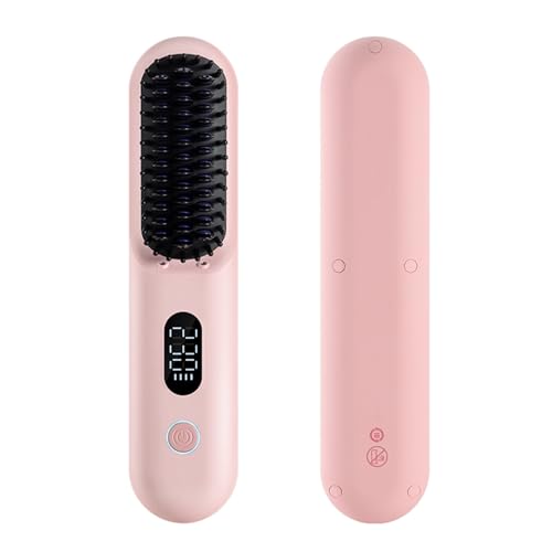 Porta Cordless Hair Straightener Brush, Portable Mini Straightening Brush for Travel, Negative Ion Hot Comb Hair Straightener for Women, Lightweight to Carry Out, USB Rechargeable, Anti-Scald -  NUOLUXEON, 01