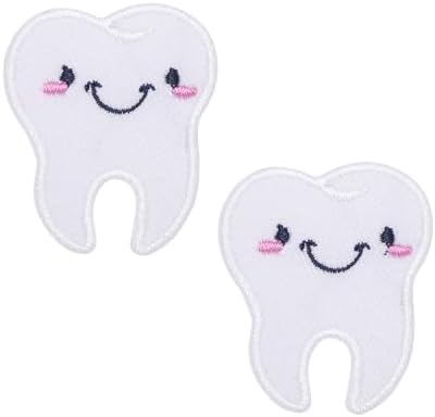 Pipomama 2-Pack Cute Tooth Iron-On Patches - Embroidered Applique For DIY Clothing, Bags & Crafts