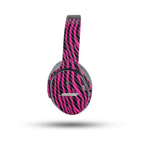 Image of MightySkins Carbon Fiber Skin Compatible with Bose QuietComfort 35 II Headphones - Pink Zebra | Protective, Durable Textured Carbon Fiber Finish | Easy to Apply
