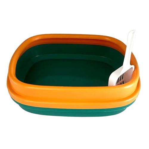 MYCENSE 大型猫砂、お手入れ簡単、スコップ付きオープントップ猫砂トレイ、小型・大型猫用猫砂トレイ, 緑