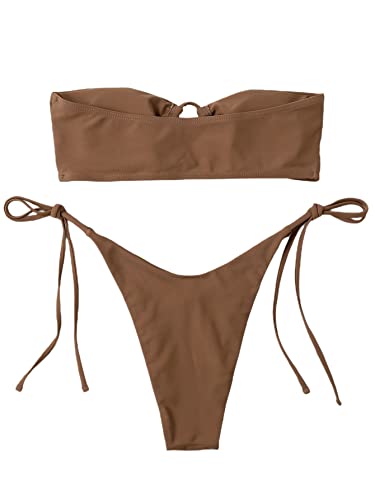 GORGLITTER Women's Strapless Bandeau Swimsuit High Cut String Thong Cheeky Bikini Set Bathing Suit2