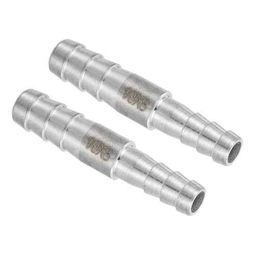 uxcell 2Pcs 3/8" to 5/16" Hose Barb Reducer Pipe Fitting, 304 Stainless Steel Hose Pipe Fitting Sanitary Adapter for Vacuum Systems, Industrial Pipe Connections, Silver