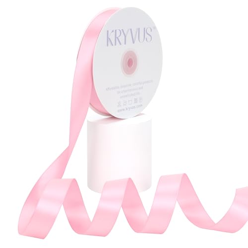 Kryvus Pink Satin Ribbon, Double Faced 7/8 Inch X 50 Yards Pink Ribbon, Premium Satin Ribbons for Gift Wrapping, Crafts, Hair Bow Making, Sewing, Flower Bouquet, Wedding Party Decor