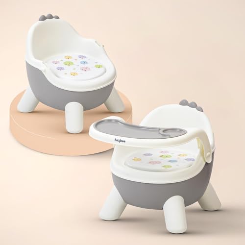 Image of Baybee Booster Chair for Baby with Removable Dining Tray & Cushion | Wide base, Anti-slip design, Portable (Grey)