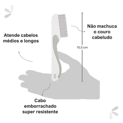 Pente Fino em Aço Remove Piolhos e Lêndeas Infantil Todos os Cabelos - Buba Baby