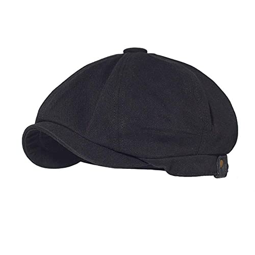 Croogo 8 Panels Herringbone Hat Ivy Cabbie Cap Classic Newsboy Driving Irish Golf Hat Duckbill Ascot Cap Sun Hats,Black-Bl42 #TOP3