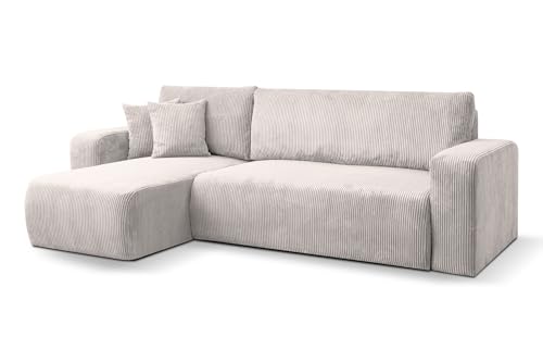 VENASI MÖBEL Ecksofa mit Schlaffunktion und Bettkasten Cord-Stofff, Luna L-Form Schlafsofa Eckcouch Sofa (Beige)