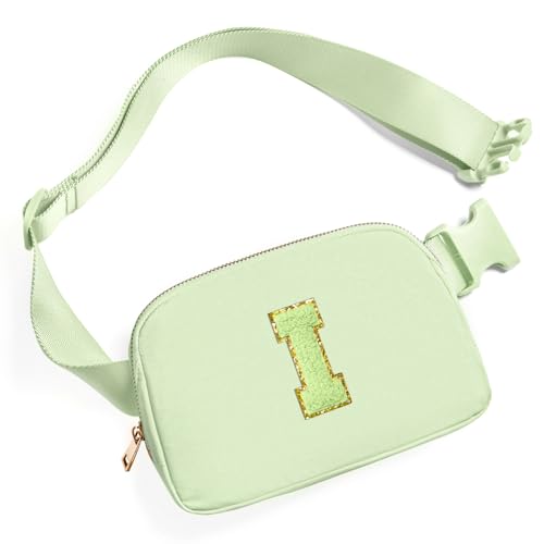 Image of Gitus Gifts for 8 9 10 11 12 Year Old Girls Belt Bag Fanny Pack Crossbody Bags with Initial Letter Patch Cute Stuff Birthday Gifts for Teen Girls Women Personalized Trend Stuff (Light Green-I)