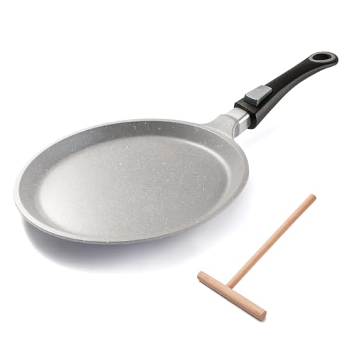 Nice Cooker Roc-Tec Crêpes-Pfanne, echte Steinpartikel, antihaftbeschichtet, für alle Herdarten einschließlich Induktion + Backofen, mit abnehmbarem Griff (24 cm)