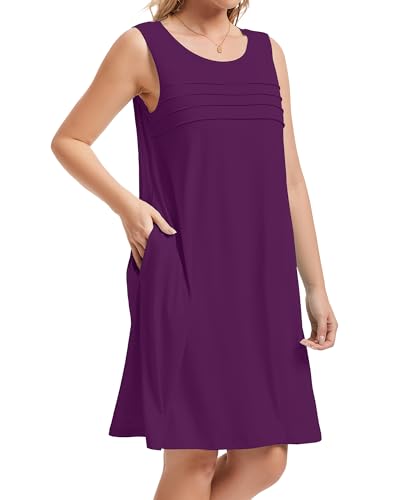 Image of CHICGAL Womens Summer Dresses Casual Loose Pleated Front Tshirt Sleeveless Tank Sundresses with Pockets 2026