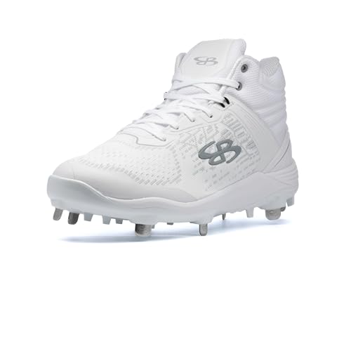 Boombah Viper Pureknit Men's Metal Mid Cleat - White Out - White/Gray - Size 10