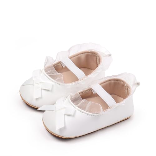 Baby Girls Lace Mary Jane Flats Anti-Slip Soft Rubber Sole Toddler Princess Dress Shoes