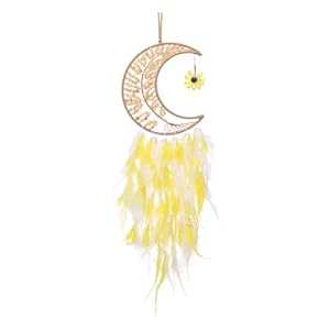PATIKIL Crystal Life of Tree Dream Catchers, 28 Inch Feather Handmade Moon Dream Catchers with Gemstone Agate Stone Wall Hangings Decor For Home Wedding Bedroom Living Room, Yellow White