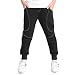 JXGSGOGO Boys Athletic Track Pants Soft Cotton Drawstring Sweatpants with Pockets Black Height 120cm