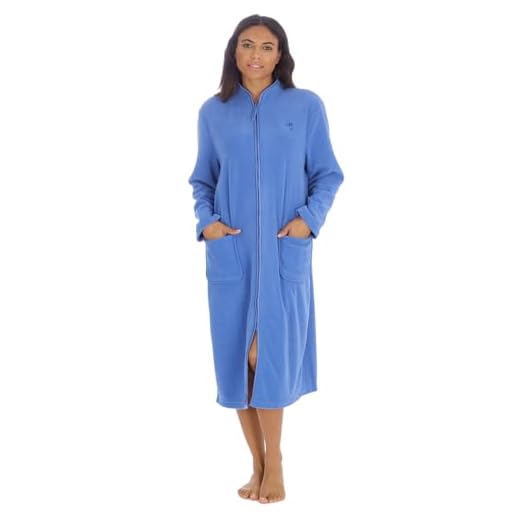 Undercover damer dragkedja upp mjuk fleece morgonrock med dragkedja med satinutsmyckning UK 10-28 ros, lila eller blå