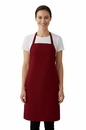 IBEX Unisex Bib Apron - No Pocket, Professional Kitchen Apron for Chefs, Waiters, Cooks, Bar Staff, Catering, Burgundy