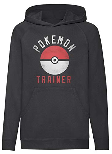 LaMAGLIERIA Felpa con Cappuccio Kids Pokemon Trainer - Felpa Bambino, 12-13 Anni, Nero