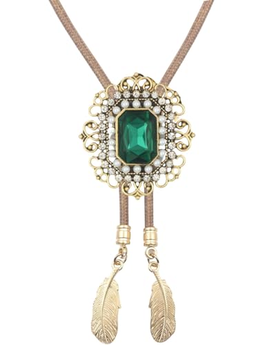 Image of PEARLY JUN Bolo Tie for Men Women Rhinestone Cowboy Brown Country Style Handmade Leather String Rodeo Festive Days Gifts